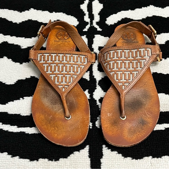 Tory Burch Regan Leather Thong Sandal Flat Size 10 - Picture 2 of 9